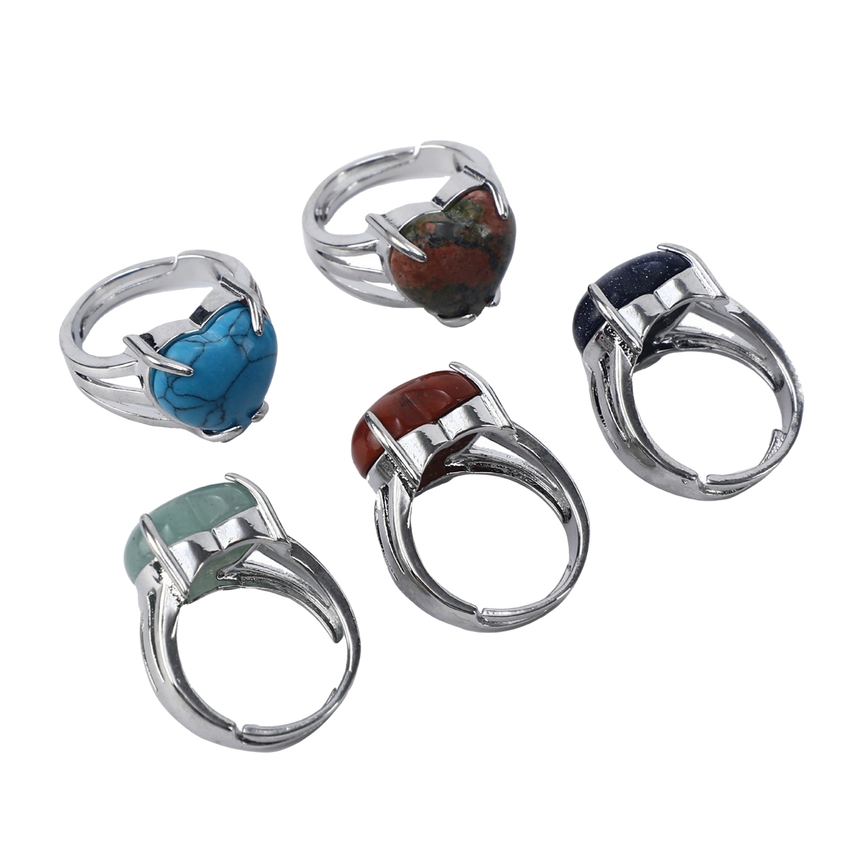 Silver Heart Stone Rings for Women Men Adjustable  SR0144S