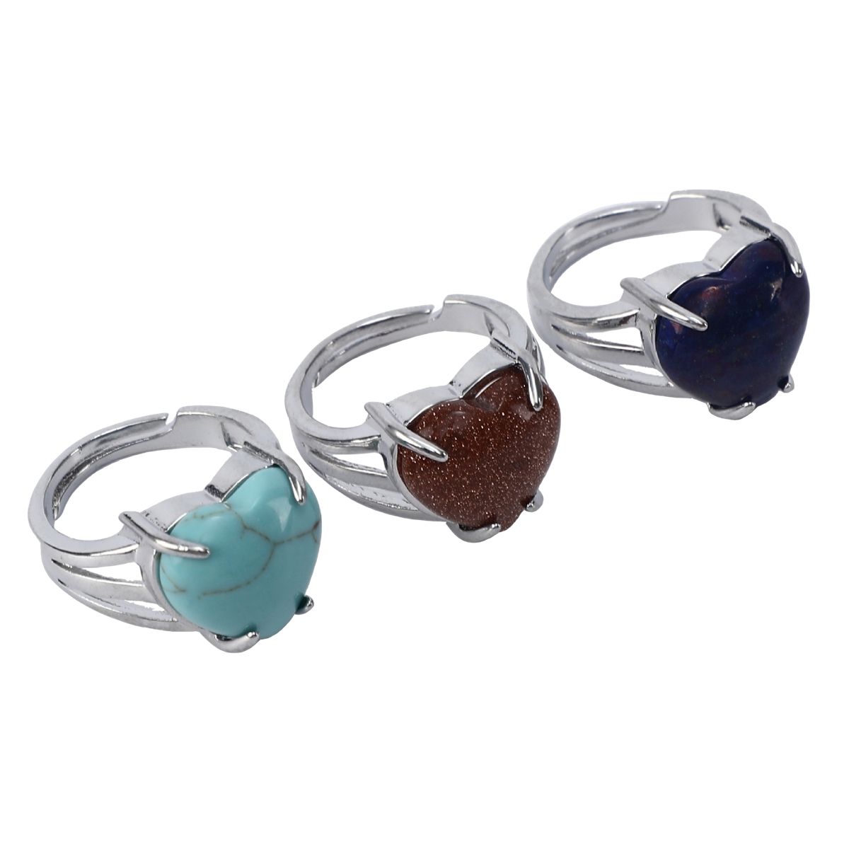 Silver Heart Stone Rings for Women Men Adjustable  SR0144S