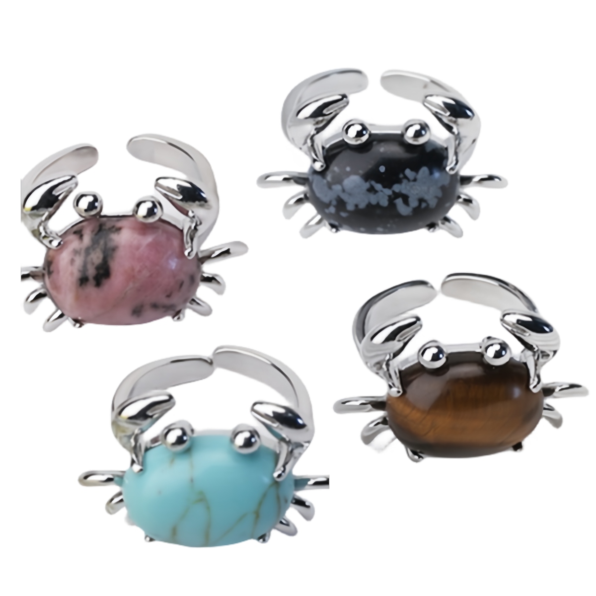 Silver Crab Stone Rings for Women Men Adjustable  SR0146S