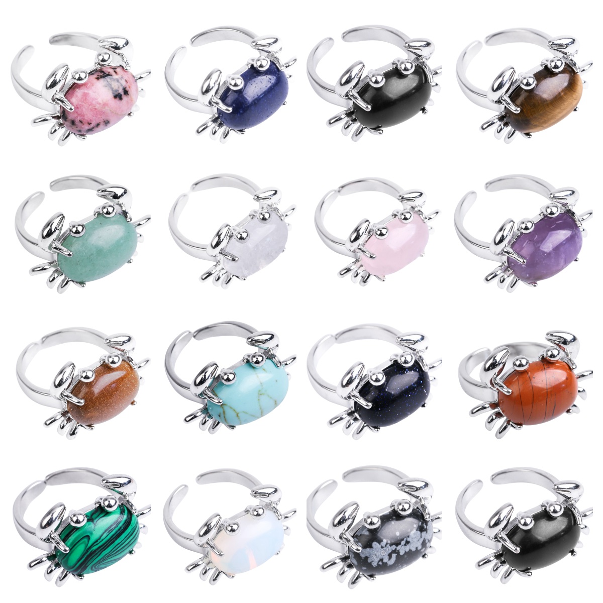 Silver Crab Stone Rings for Women Men Adjustable  SR0146S