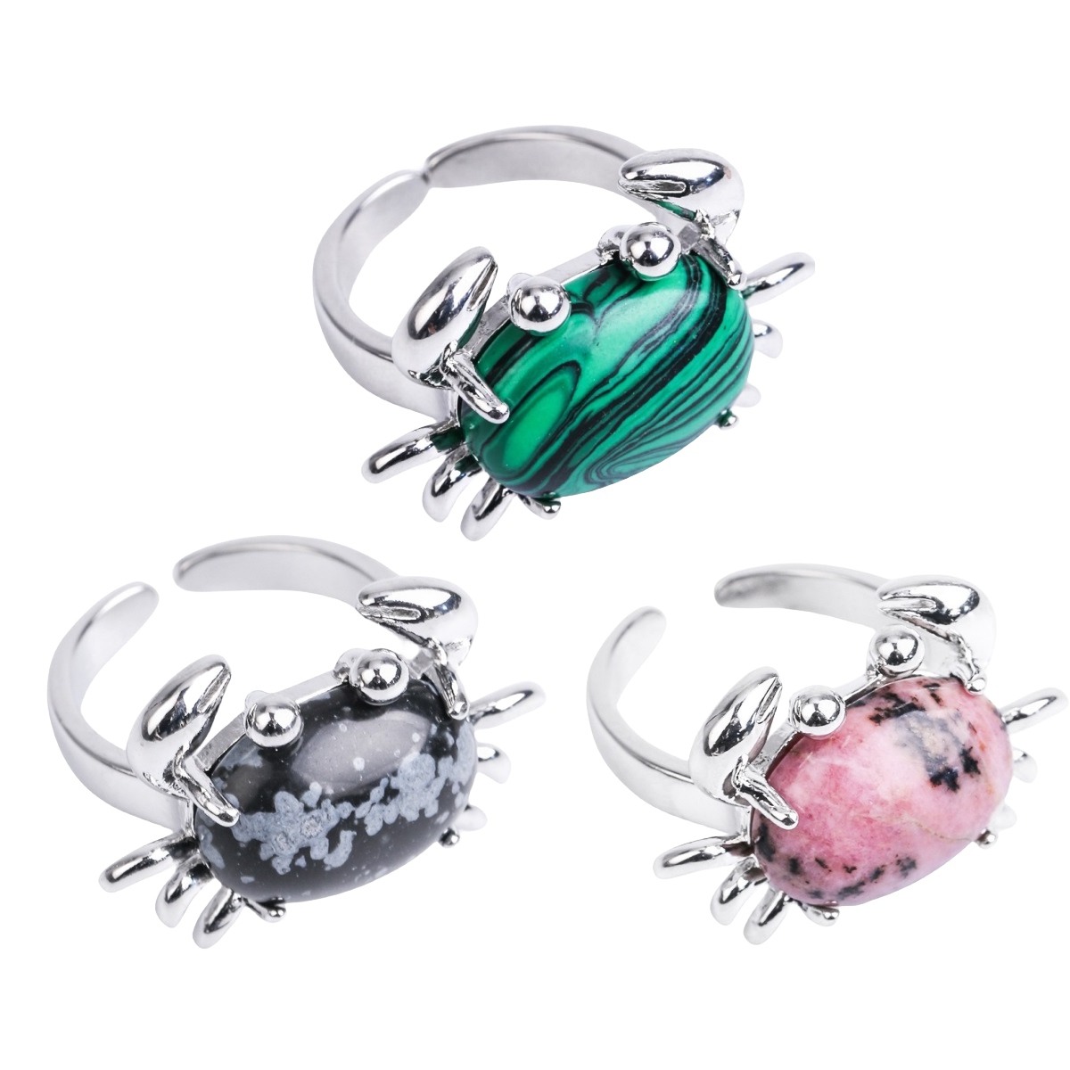 Silver Crab Stone Rings for Women Men Adjustable SR0146S