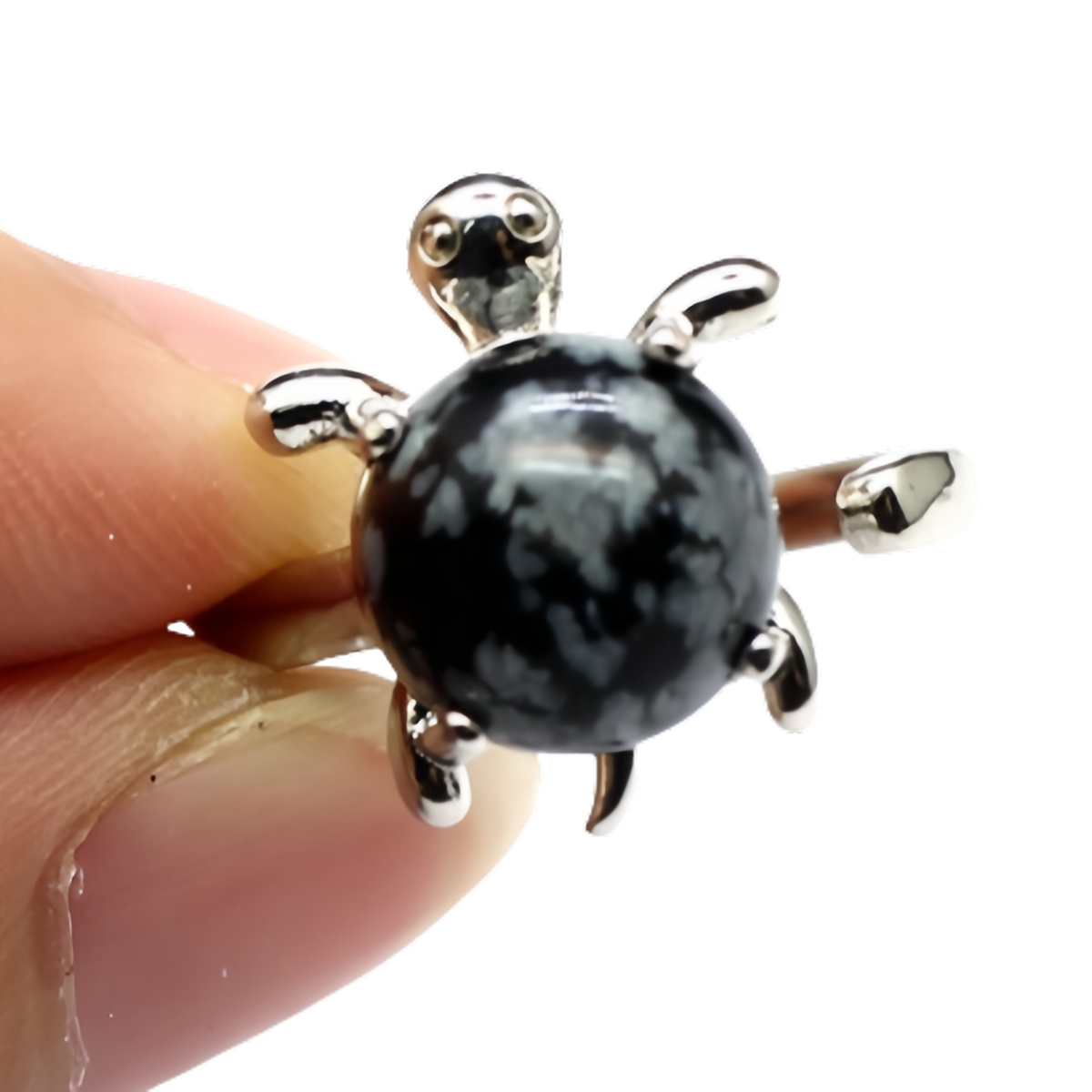 Silver Turtle & Tortoise Stone Rings for Women Men Adjustable SR0149S 10MM Gemstone CAB