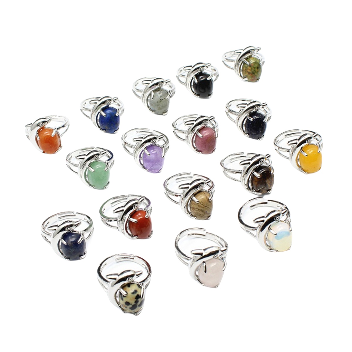 Silver Dolphin Stone Rings for Women Men Adjustable  SR0150S 10MM Gemstone CAB