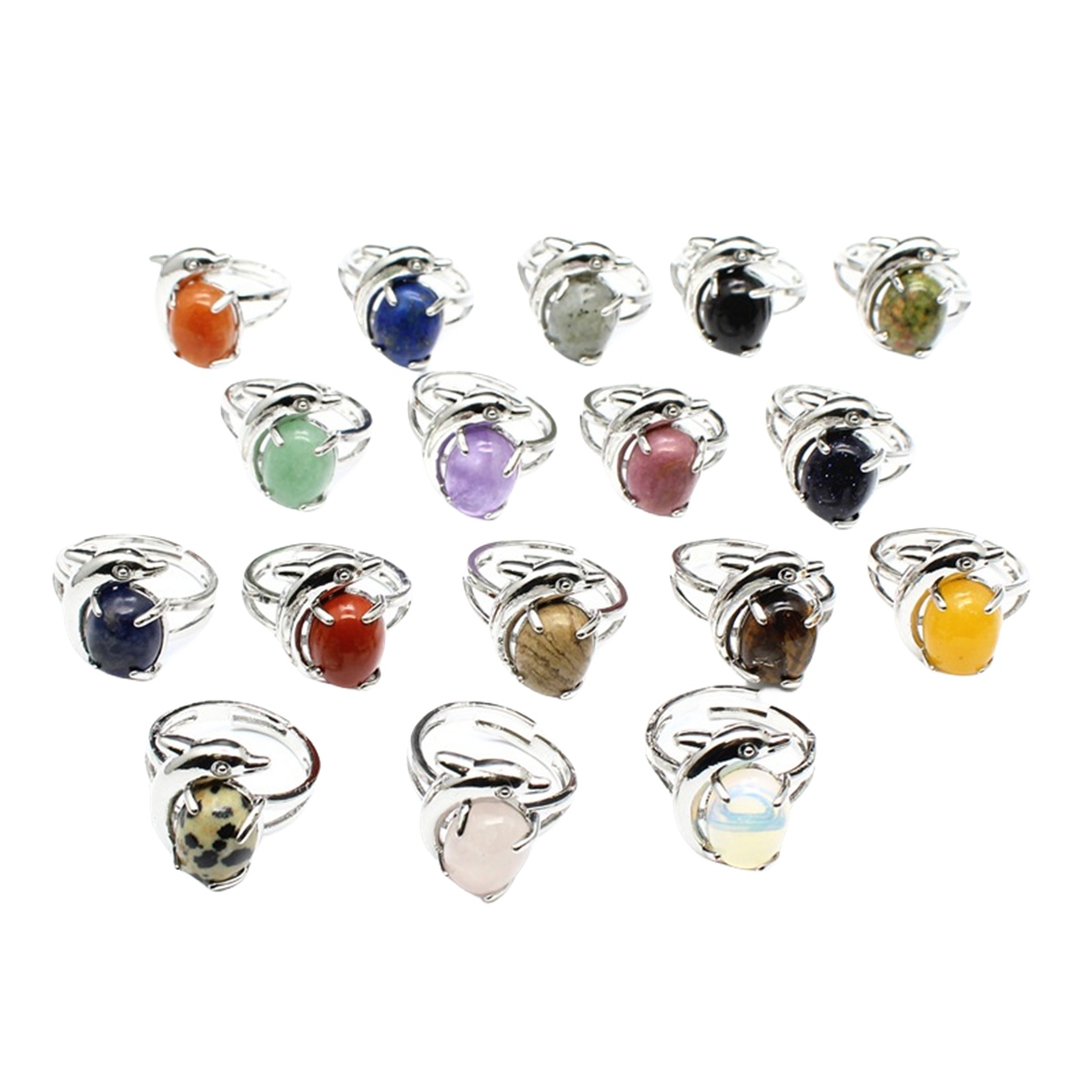 Silver Dolphin Stone Rings for Women Men Adjustable  SR0150S 10MM Gemstone CAB