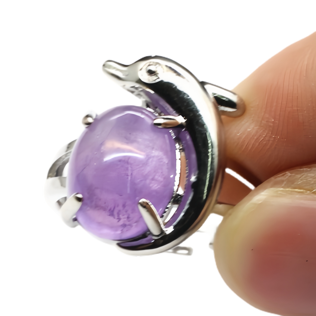 Silver Dolphin Stone Rings for Women Men Adjustable SR0150S 10MM Gemstone CAB