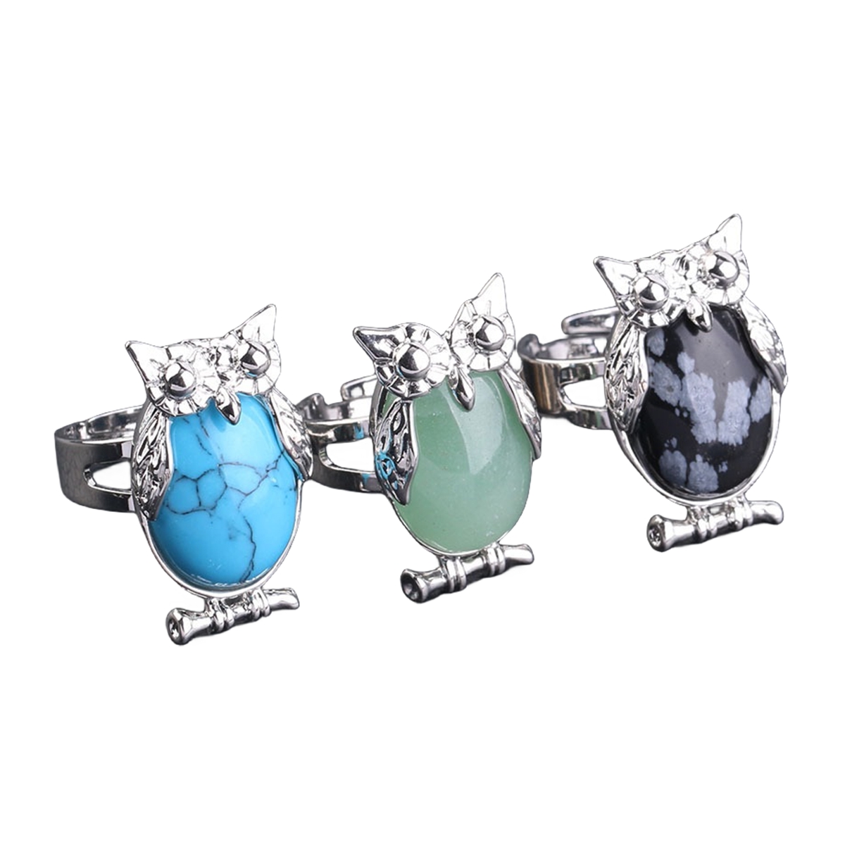 Silver Owl Stone Rings for Women Men Adjustable  SR0151S