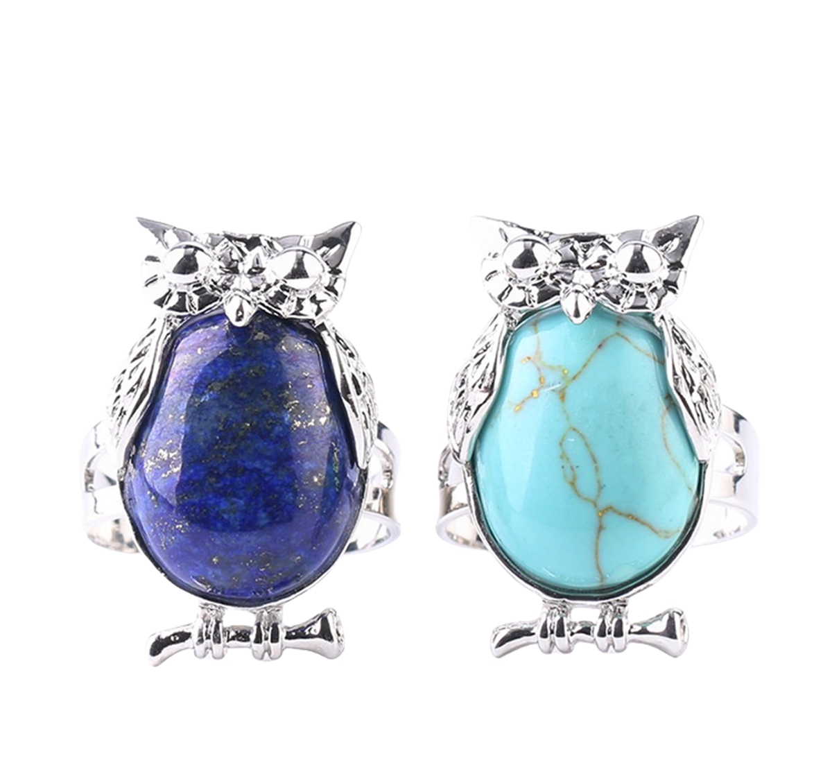 Silver Owl Stone Rings for Women Men Adjustable  SR0151S