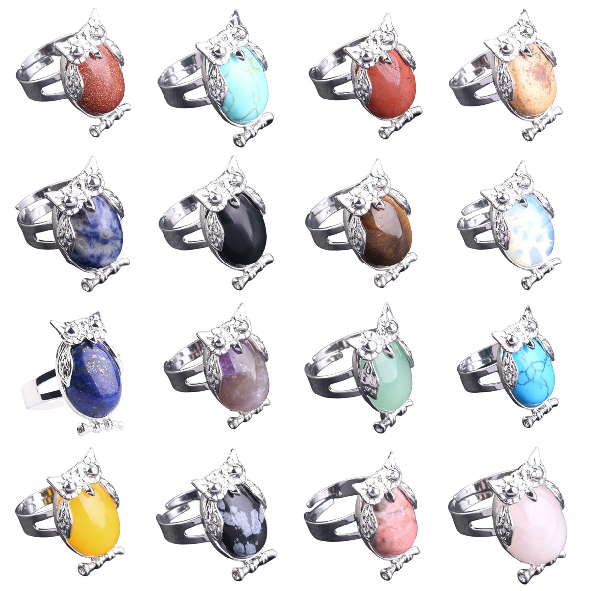 Silver Owl Stone Rings for Women Men Adjustable  SR0151S