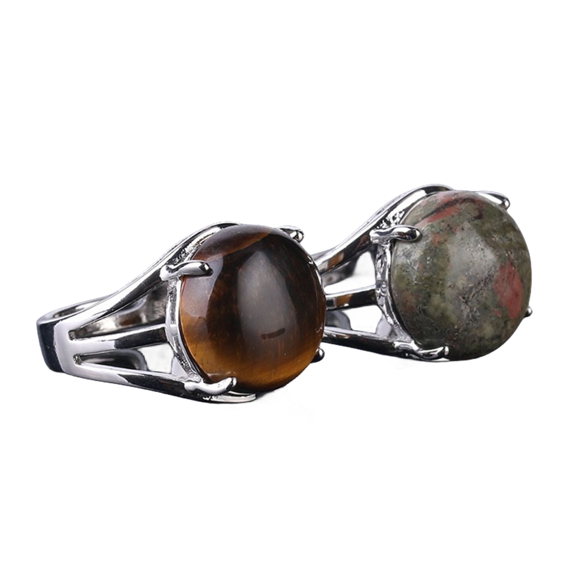 Silver 16MM CAB Stone Rings for Women Men Adjustable  SR0152S