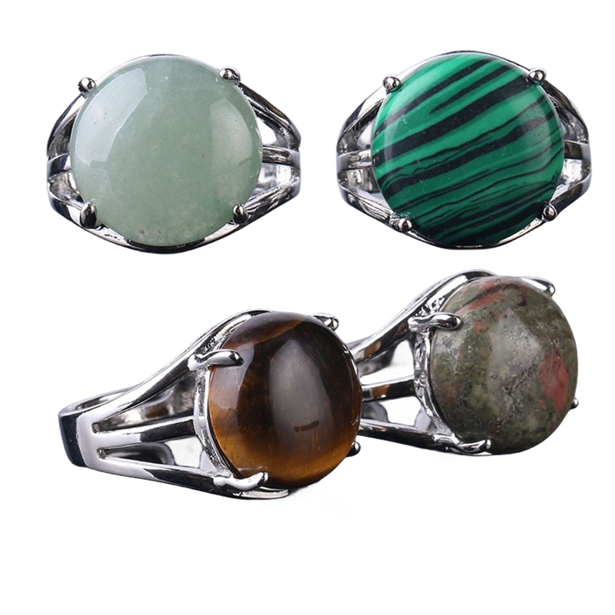 Silver 16MM CAB Stone Rings for Women Men Adjustable  SR0152S