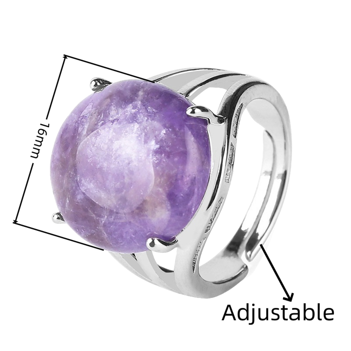 Silver 16MM CAB Stone Rings for Women Men Adjustable SR0152S