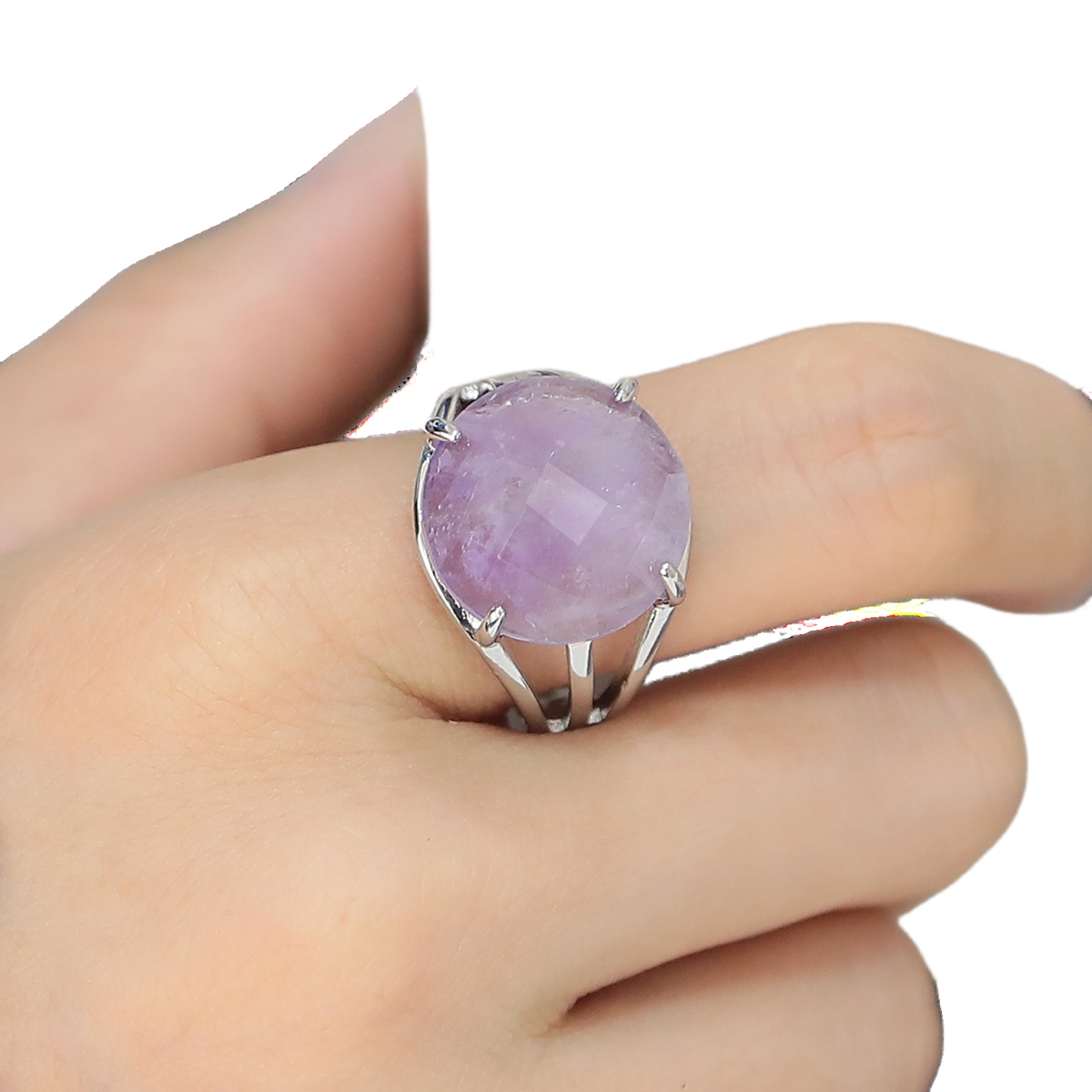 Silver Stone Rings for Women Men Adjustable  16MM Faceted CAB Gemstone SR0153S  