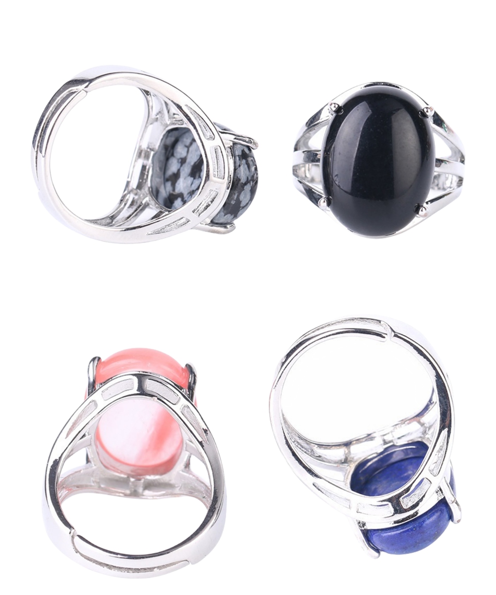 Silver Stone Rings for Women Men Adjustable  SR0154S 13X18MM Gemstone CAB