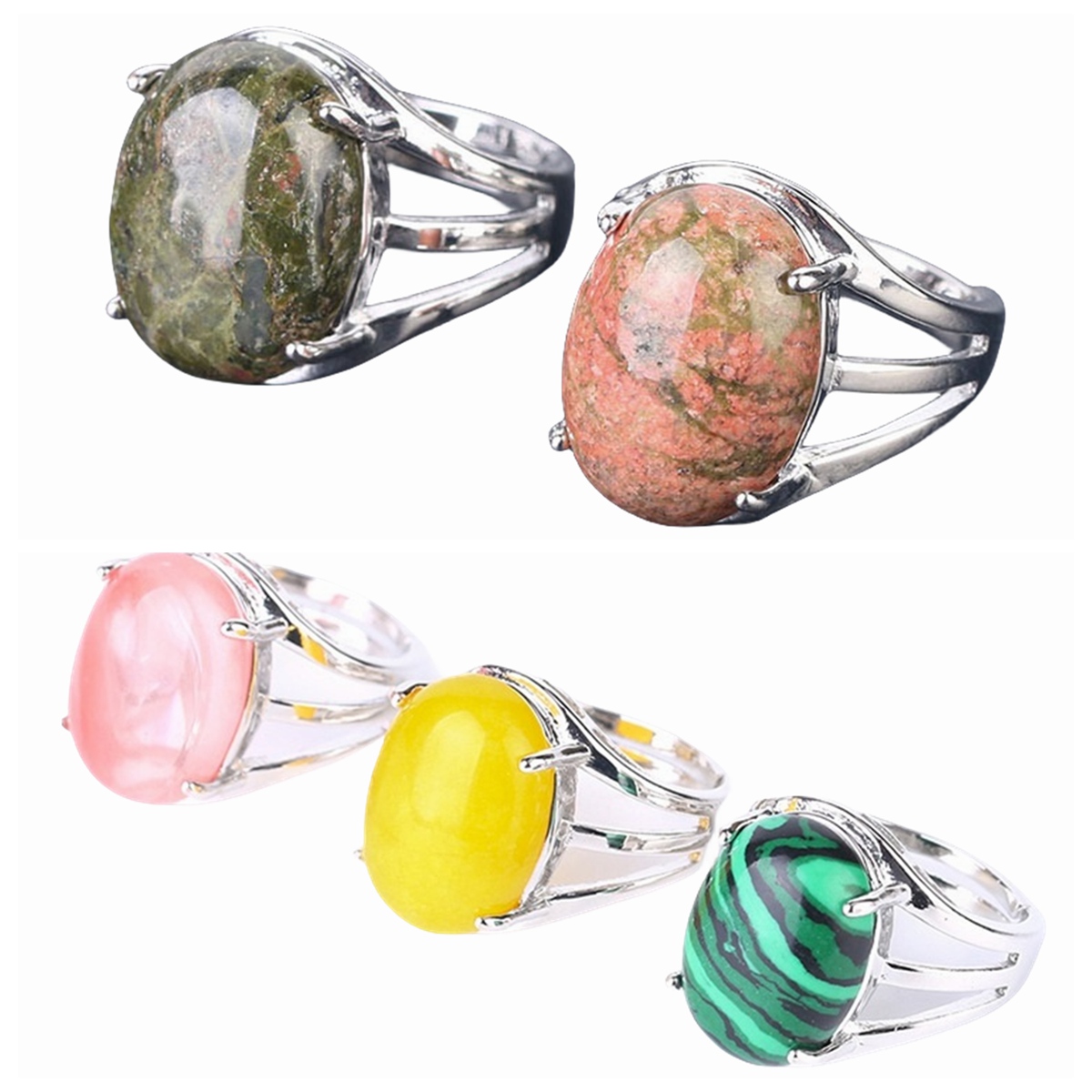 Silver Stone Rings for Women Men Adjustable  SR0154S 13X18MM Gemstone CAB