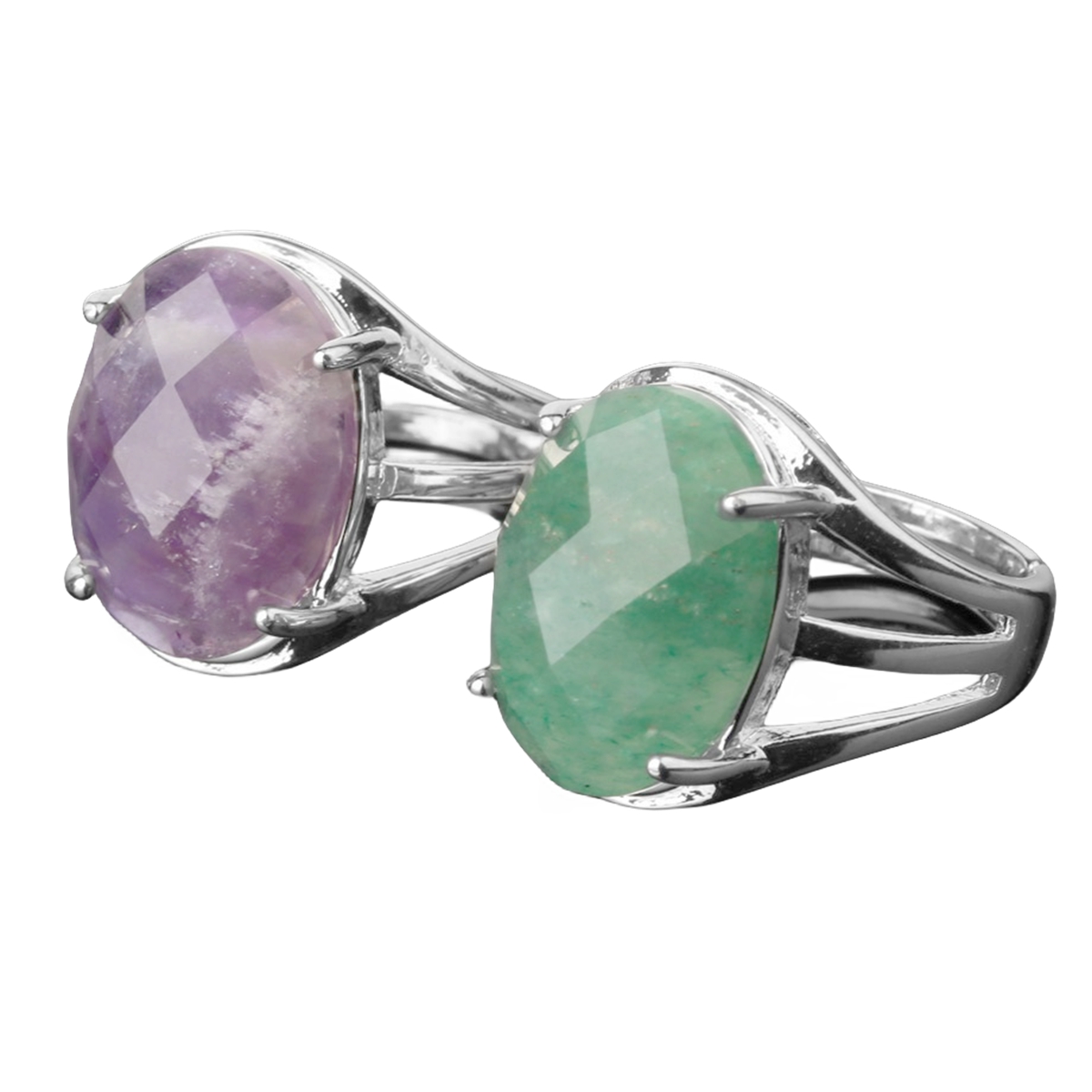 Silver Stone Rings for Women Men Adjustable 13X18MM Faceted Oval Gemstone CAB SR0155S 