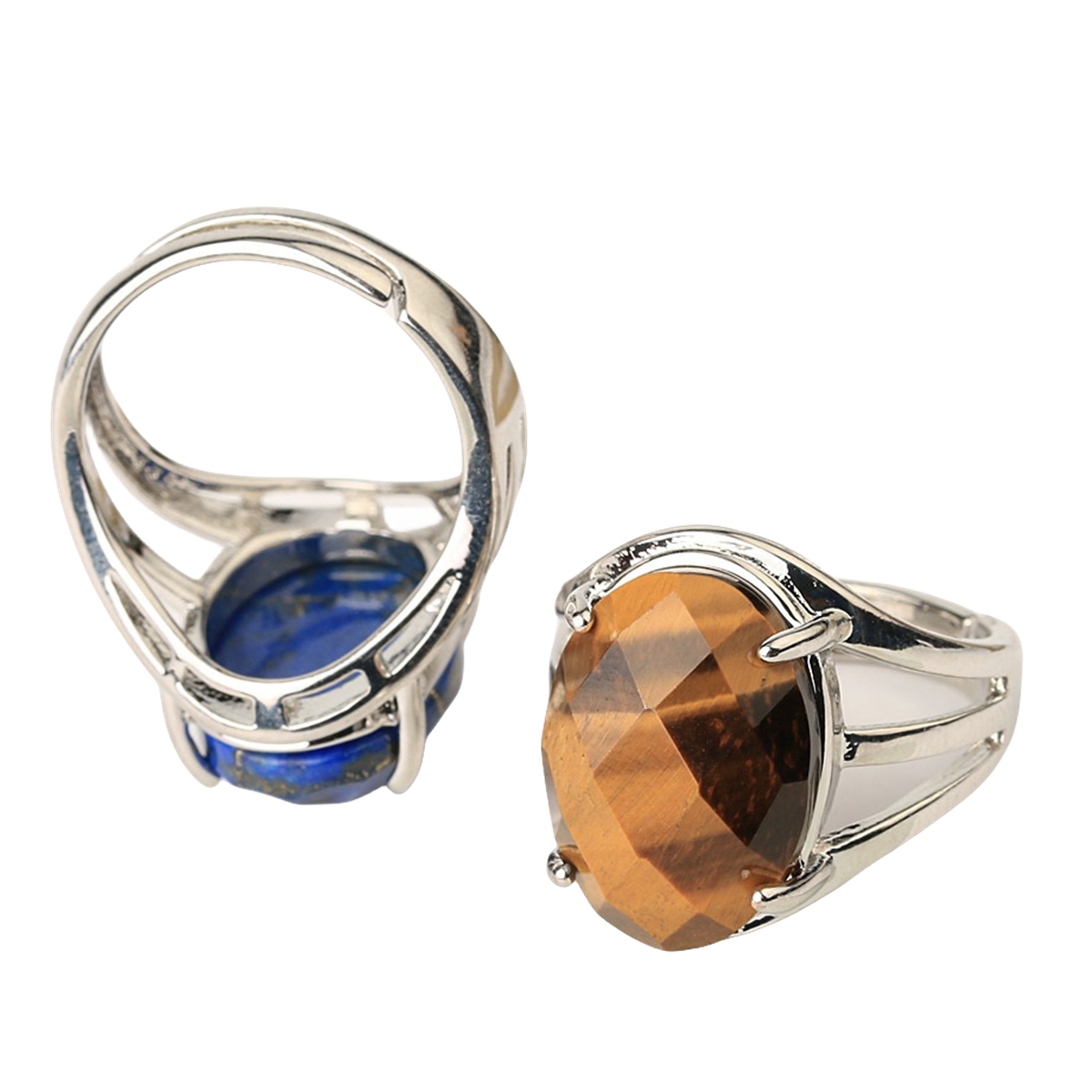 Silver Stone Rings for Women Men Adjustable 13X18MM Faceted Oval Gemstone CAB SR0155S 