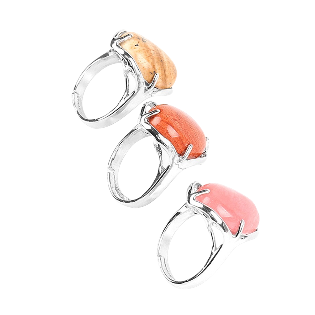 Silver Stone Rings for Women Men Adjustable 13X18MM Oval Gemstone CAB SR0156S 