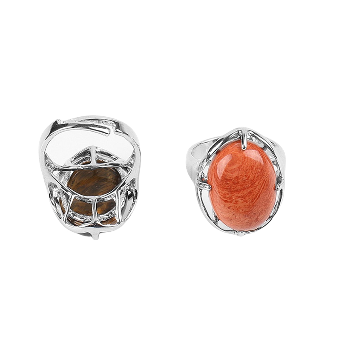 Silver Stone Rings for Women Men Adjustable 13X18MM Oval Gemstone CAB SR0156S 