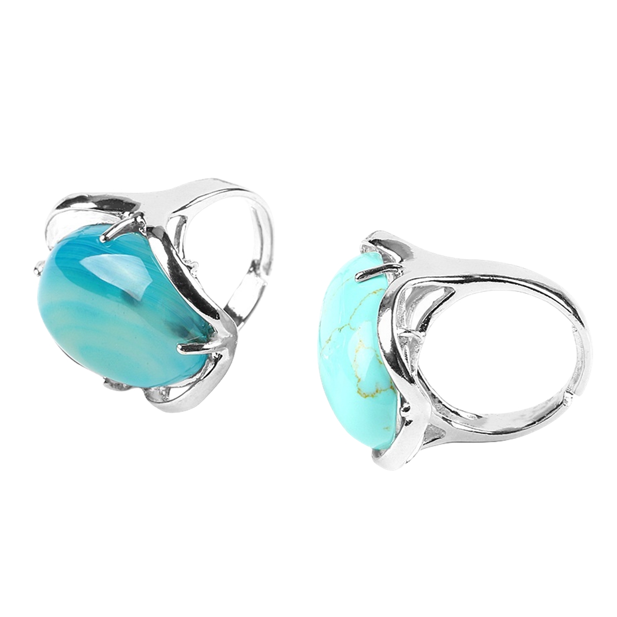 Silver Stone Rings for Women Men Adjustable 18x25MM Oval Gemstone CAB SR0156S 