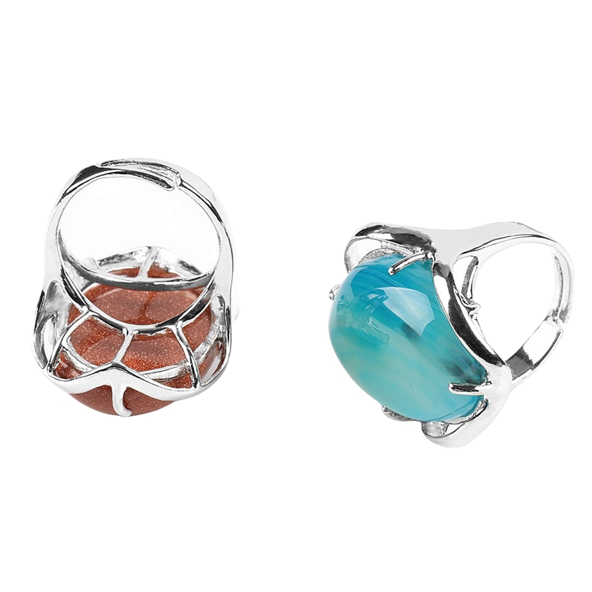 Silver Stone Rings for Women Men Adjustable 18x25MM Oval Gemstone CAB SR0156S 