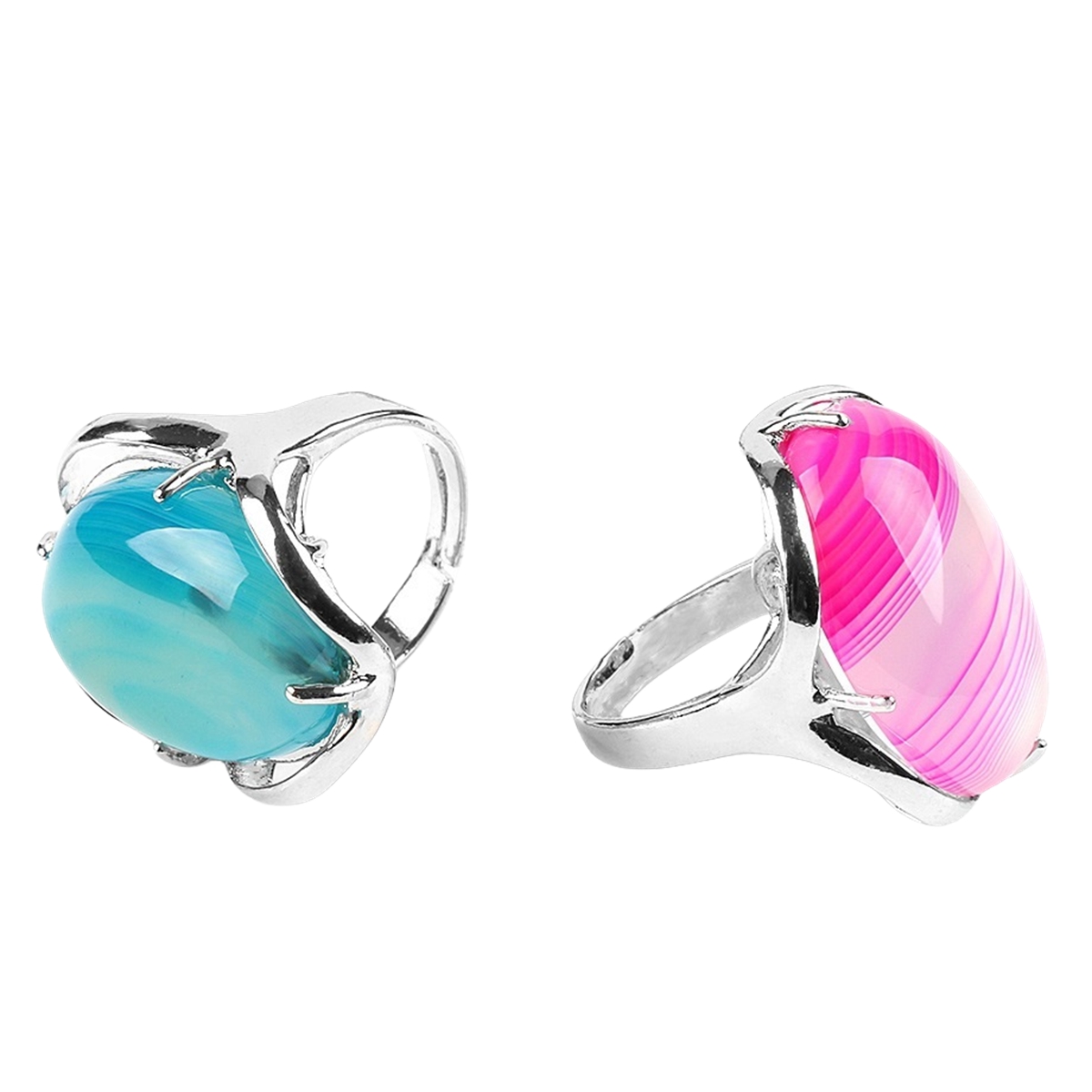 Silver Stone Rings for Women Men Adjustable 18x25MM Oval Gemstone CAB SR0156S 