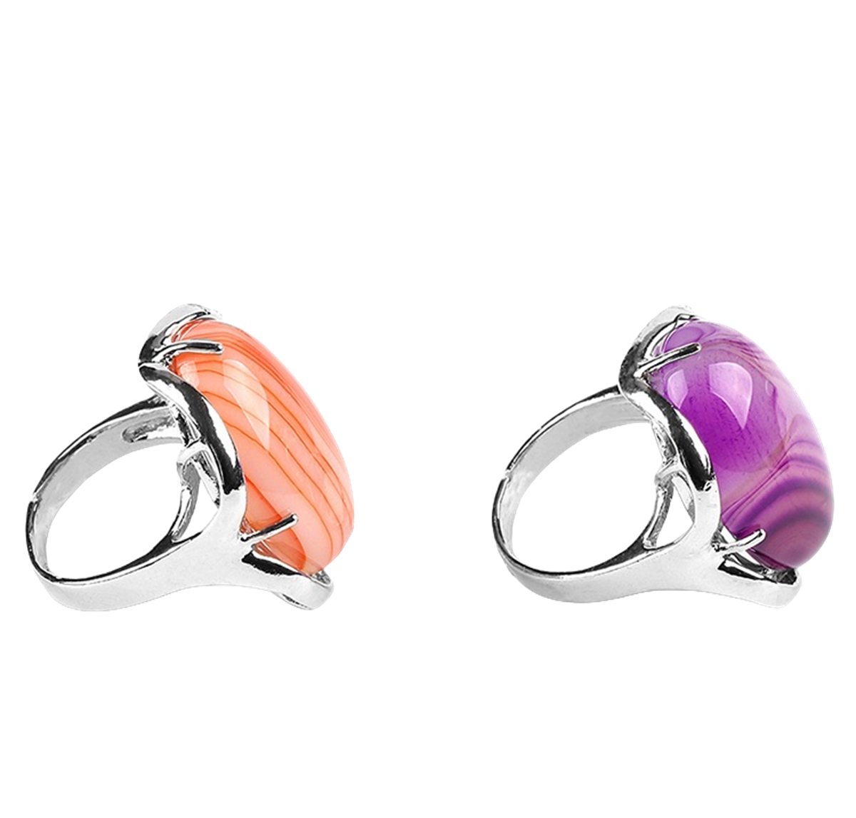 Silver Stone Rings for Women Men Adjustable 18x25MM Oval Gemstone CAB SR0156S 