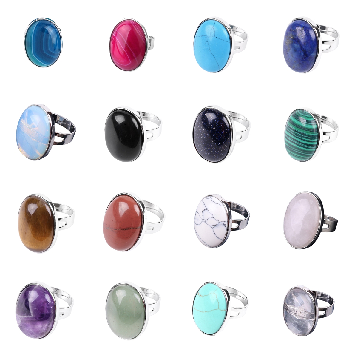 Silver Gemstone Rings for Women Men Adjustable 18x25MM Oval Gemstone CAB SR0157S 