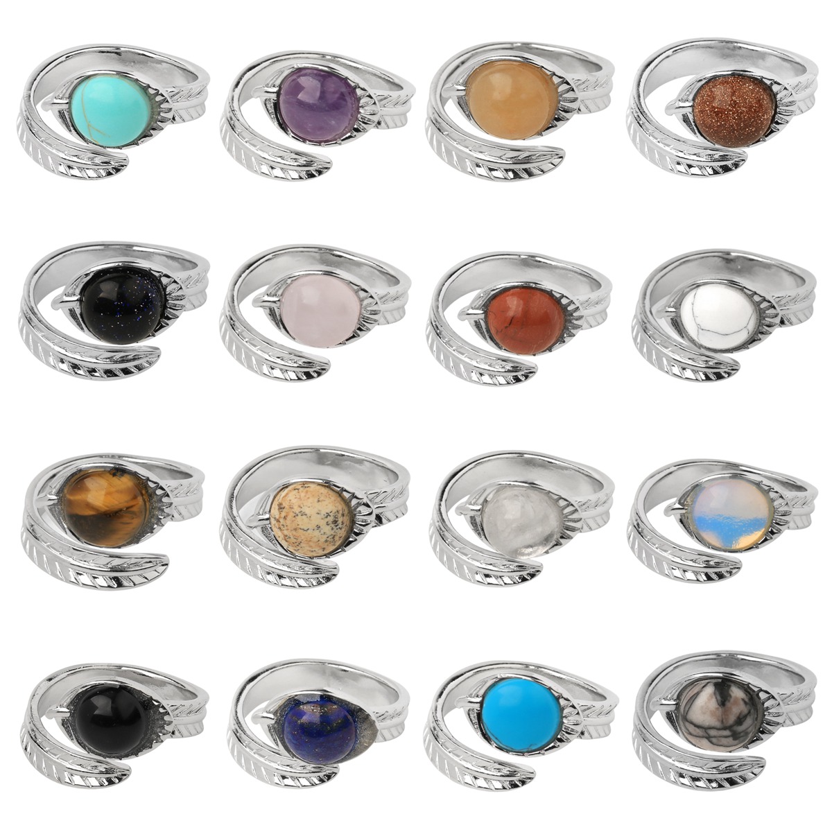 Natural Stone Rings 10MM Round Shaped Gemstone Jewelry For Women Anniversary Birthday Wedding Gift