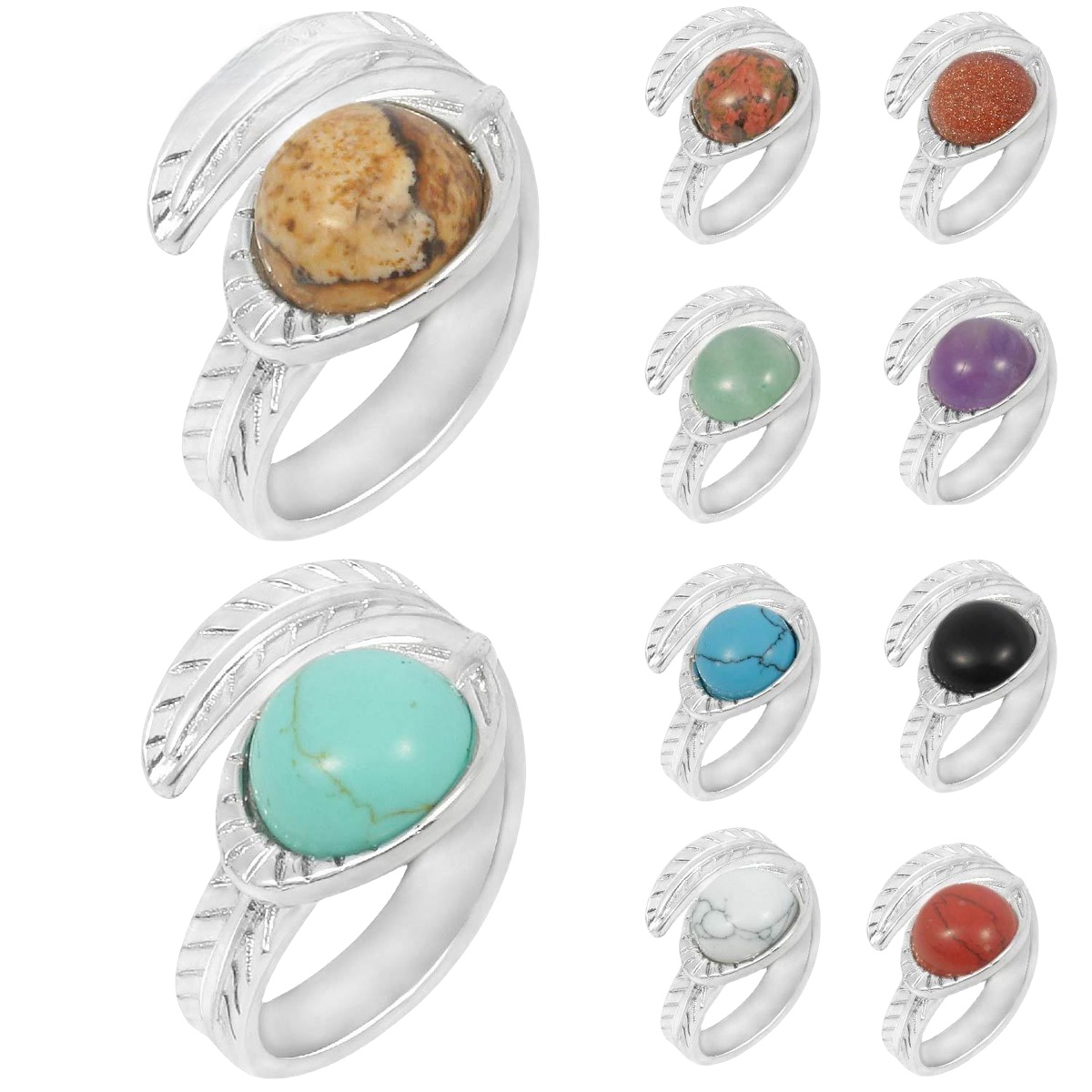 Natural Stone Rings 10MM Round Shaped Gemstone Jewelry For Women Anniversary Birthday Wedding Gift