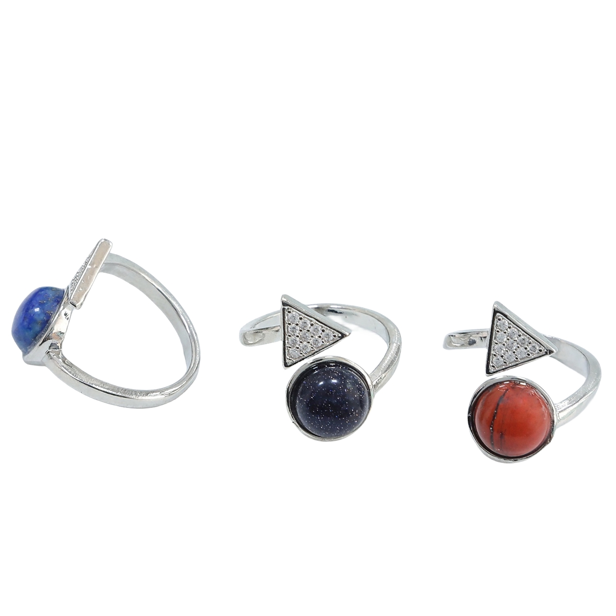 Natural Stone Triangle Rings 10MM Round Shaped Gemstone Jewelry For Women Anniversary Birthday Wedding Gift SR0159S