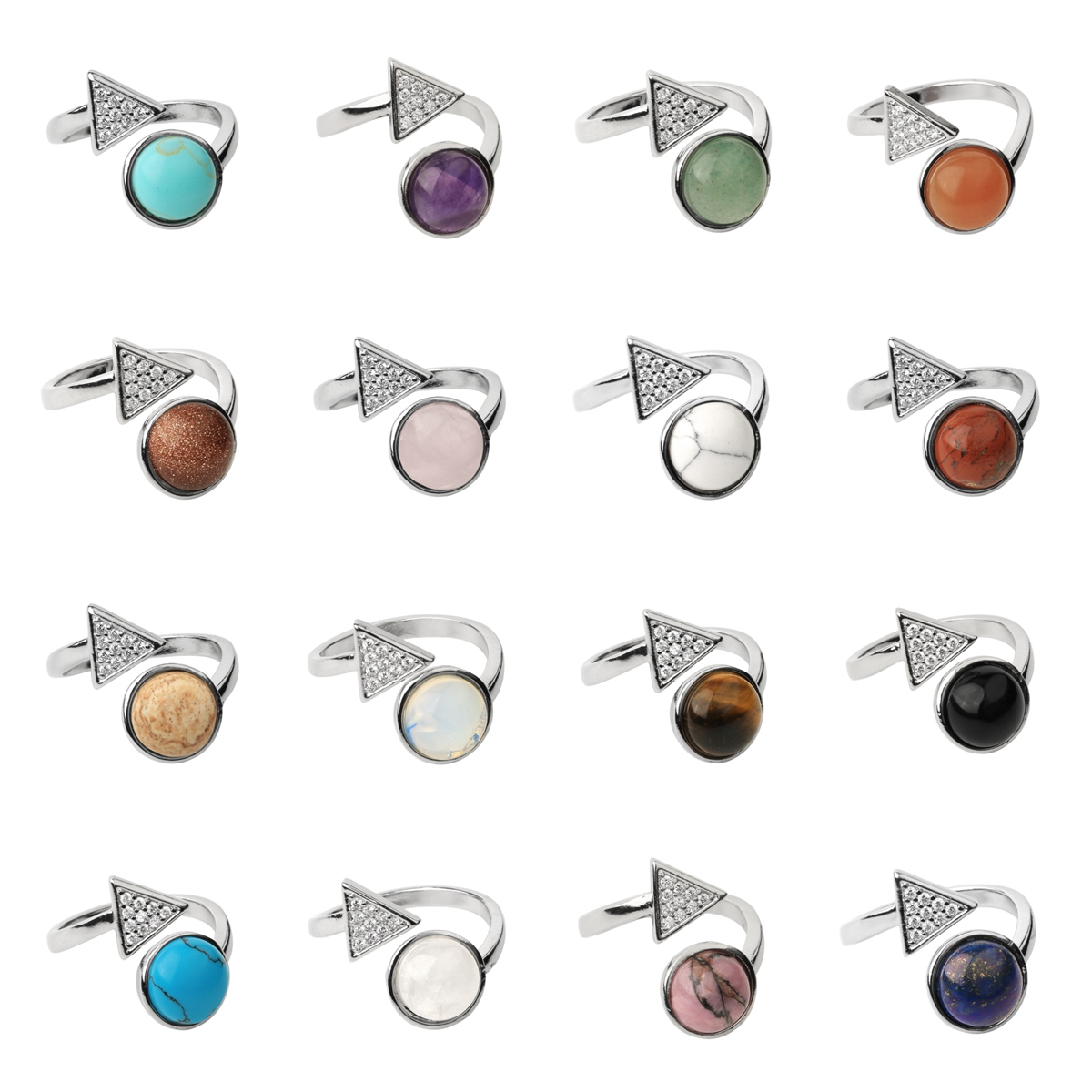 Natural Stone Triangle Rings 10MM Round Shaped Gemstone Jewelry For Women Anniversary Birthday Wedding Gift SR0159S