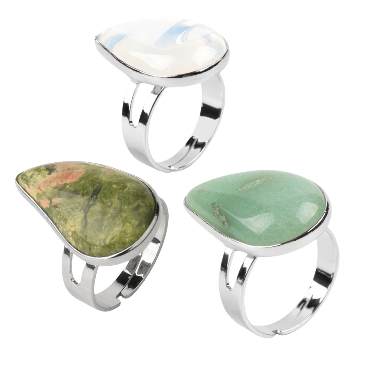 Natural Stone Rings Teardrop Gemstone Jewelry For Women Anniversary Birthday Wedding Gift
