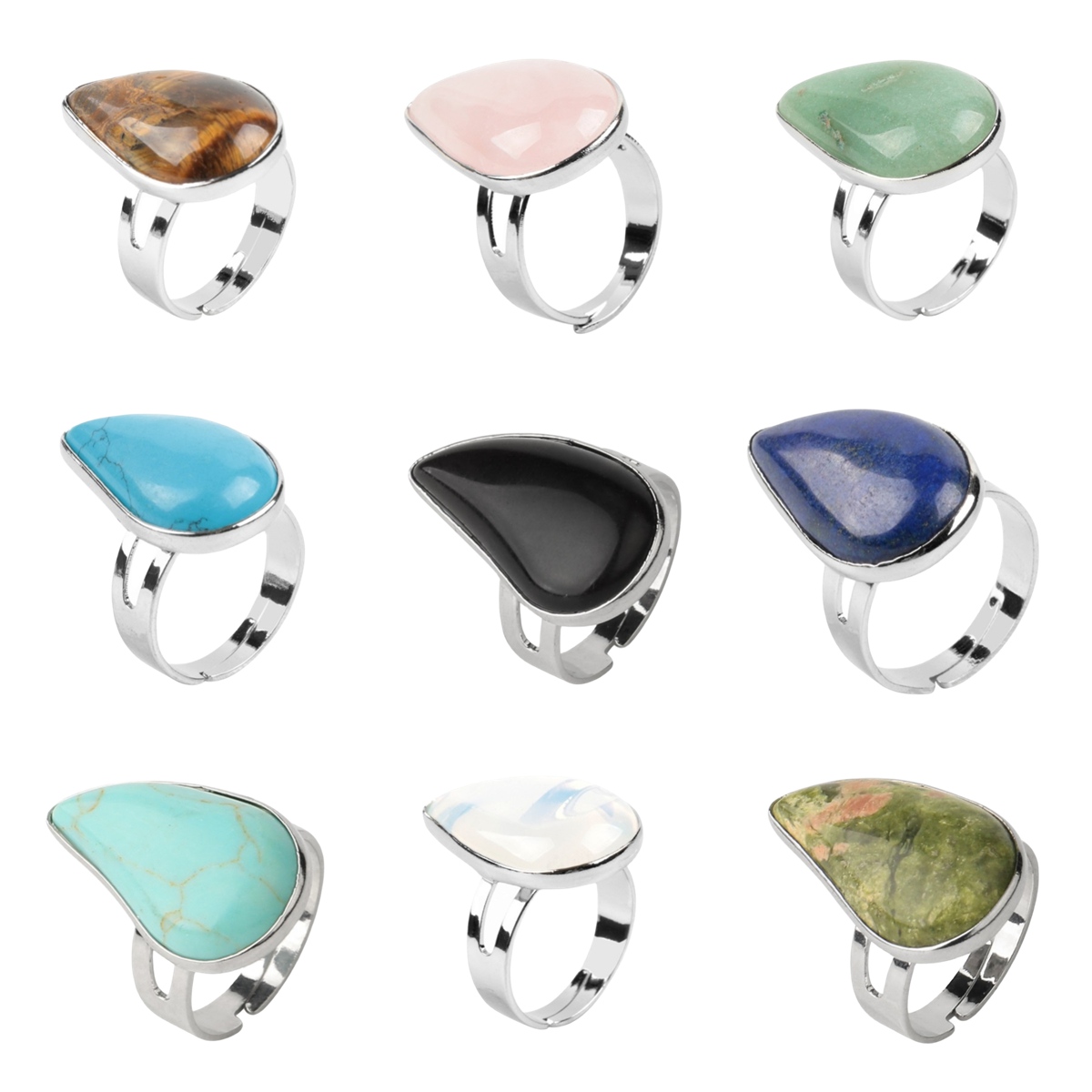 Natural Stone Rings Teardrop Gemstone Jewelry For Women Anniversary Birthday Wedding Gift