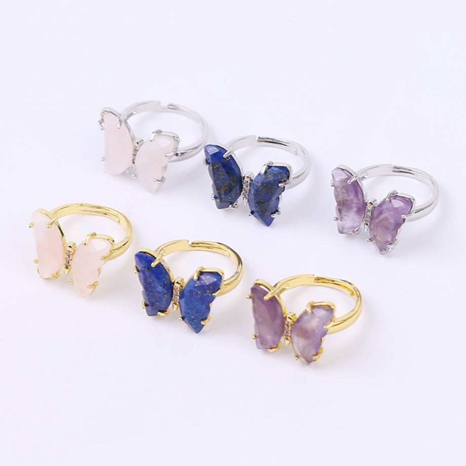 Natural Stone Butterfly Rings Moon Gemstone Jewelry For Women Anniversary Birthday Wedding Gift SR0162S