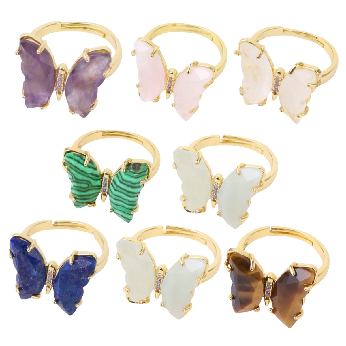 Natural Stone Butterfly Rings Moon Gemstone Jewelry For Women Anniversary Birthday Wedding Gift SR0162S