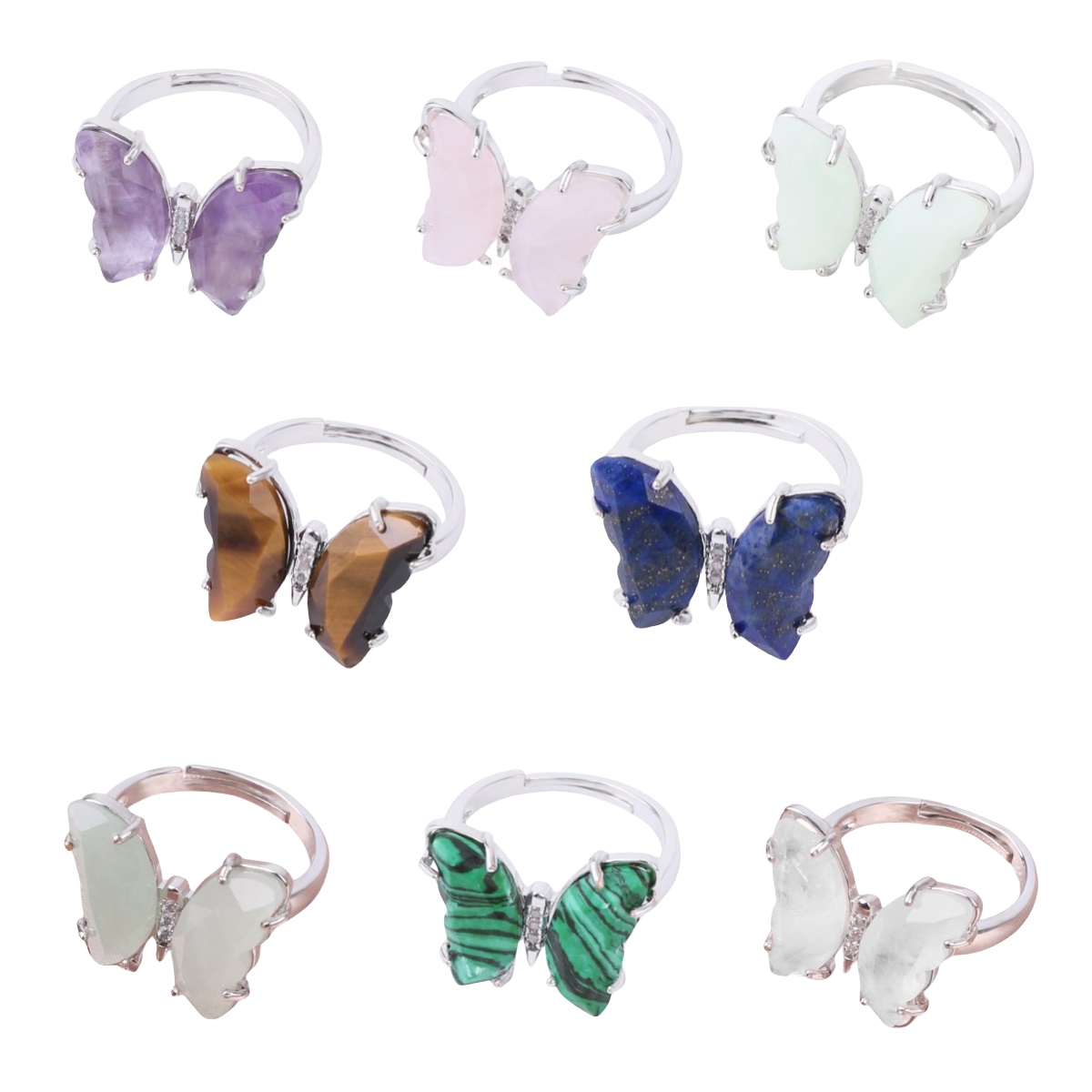 Natural Stone Butterfly Rings Moon Gemstone Jewelry For Women Anniversary Birthday Wedding Gift SR0162S