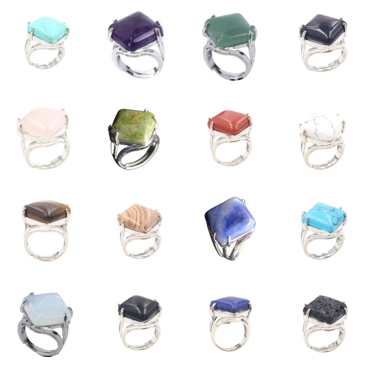 Square Gemstone Ring for Women Girls Natural 16MM Cube Crystal Handmade Womens Statement Ring SR0164S