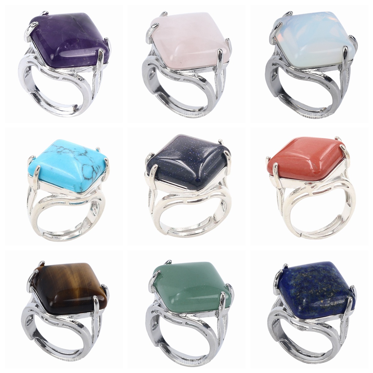 Square Gemstone Ring for Women Girls Natural 16MM Cube Crystal Handmade Womens Statement Ring SR0164S