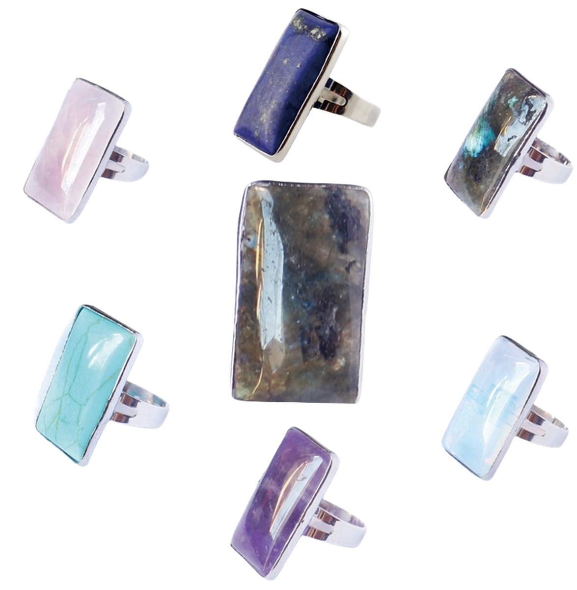 Rectangle Gemstone Rings for Women Girls 12x36mm Cuboid Crystal Womens Statement Ring SR0164S