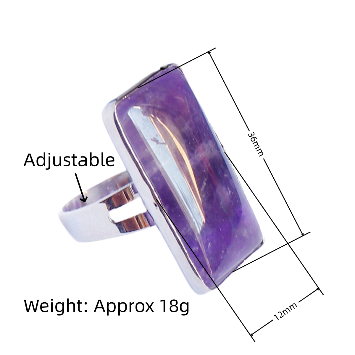Rectangle Gemstone Rings for Women Girls 12x36mm Cuboid Crystal Womens Statement Ring SR0164S
