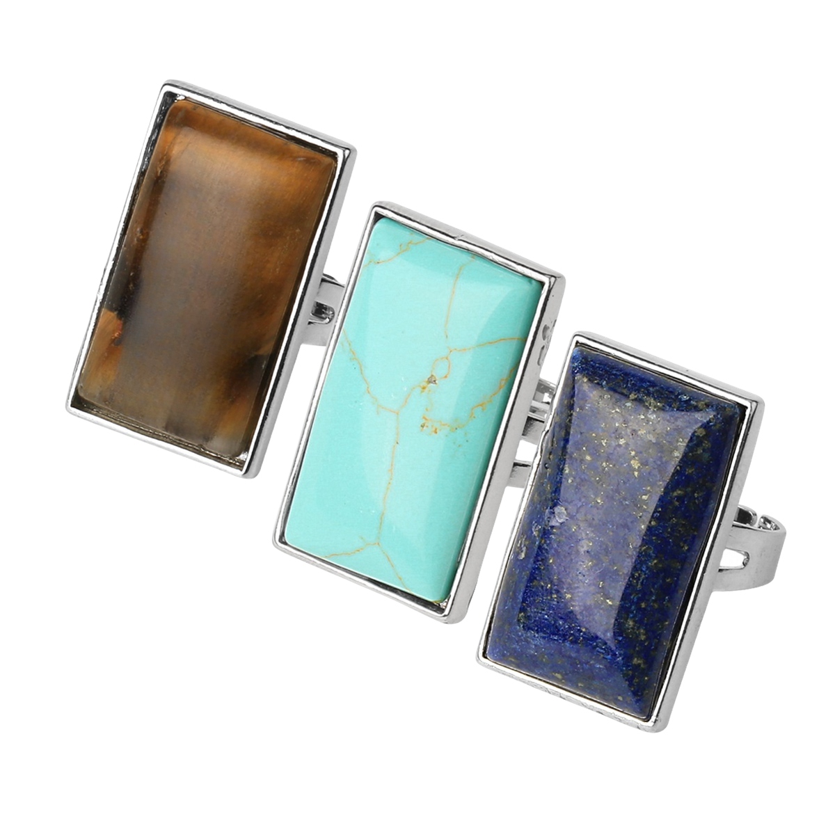 Rectangle Gemstone Rings for Women Girls 18x30mm Cuboid Crystal Womens Statement Ring SR0164S