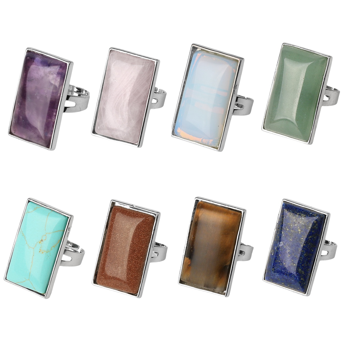 Rectangle Gemstone Rings for Women Girls 18x30mm Cuboid Crystal Womens Statement Ring SR0164S