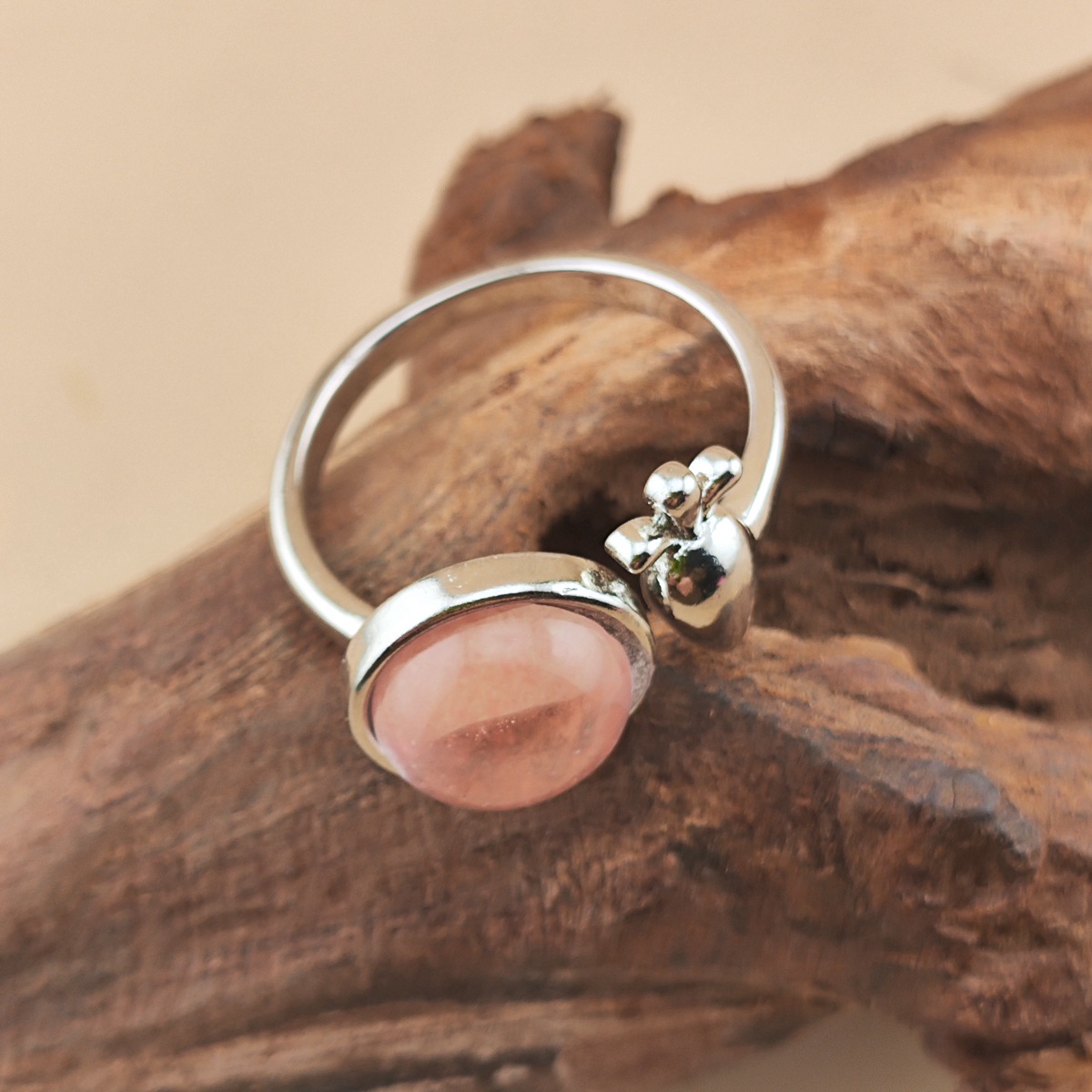 Silver Carrot Stone Rings for Women Men Adjustable 10MM Round Gemstone CAB SR0173S