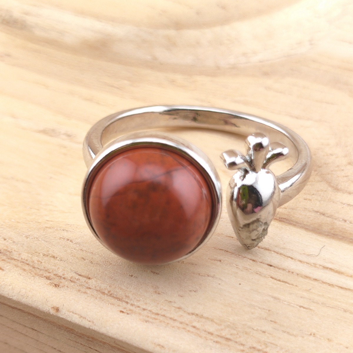 Silver Carrot Stone Rings for Women Men Adjustable 10MM Round Gemstone CAB SR0173S