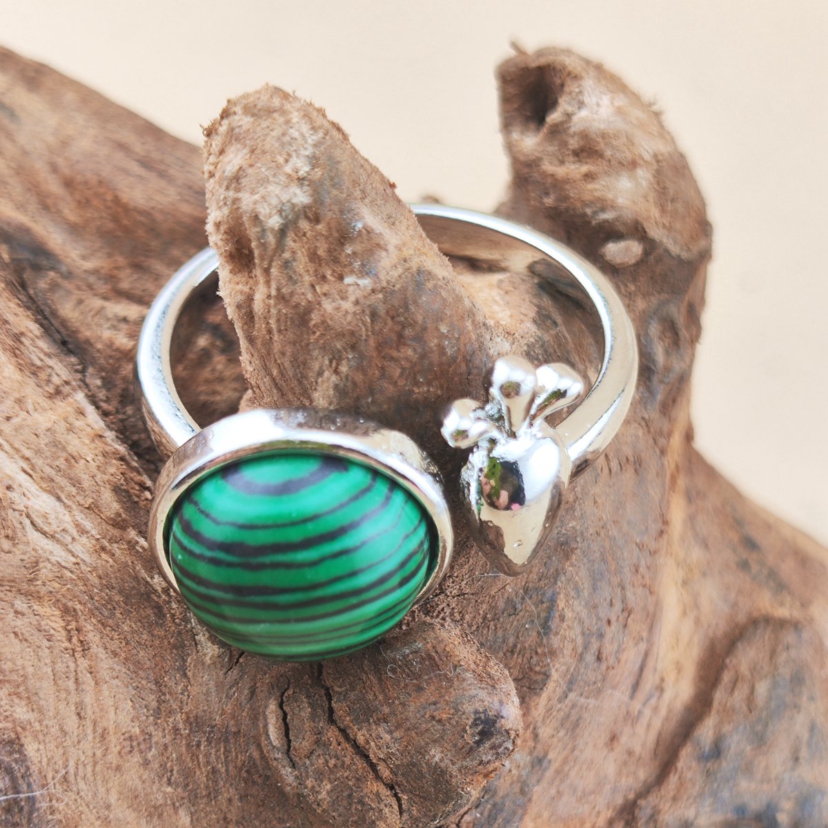 Silver Carrot Stone Rings for Women Men Adjustable 10MM Round Gemstone CAB SR0173S