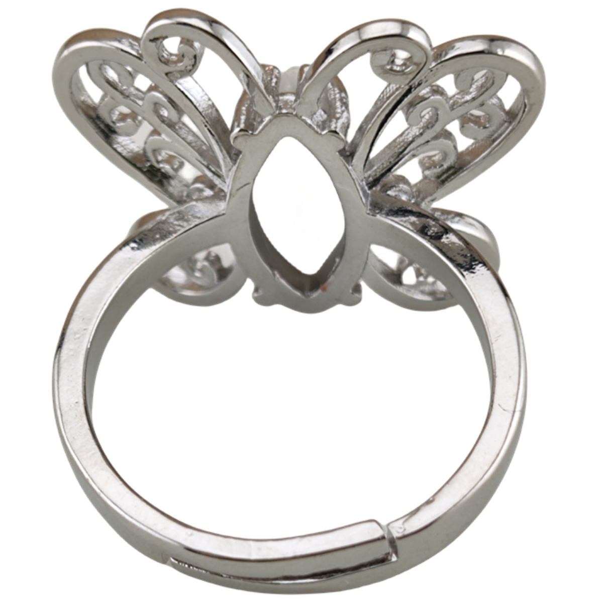 Silver Butterfly Stone Rings for Women Men Adjustable 7x15MM Horse Eye Gemstone CAB SR0175S