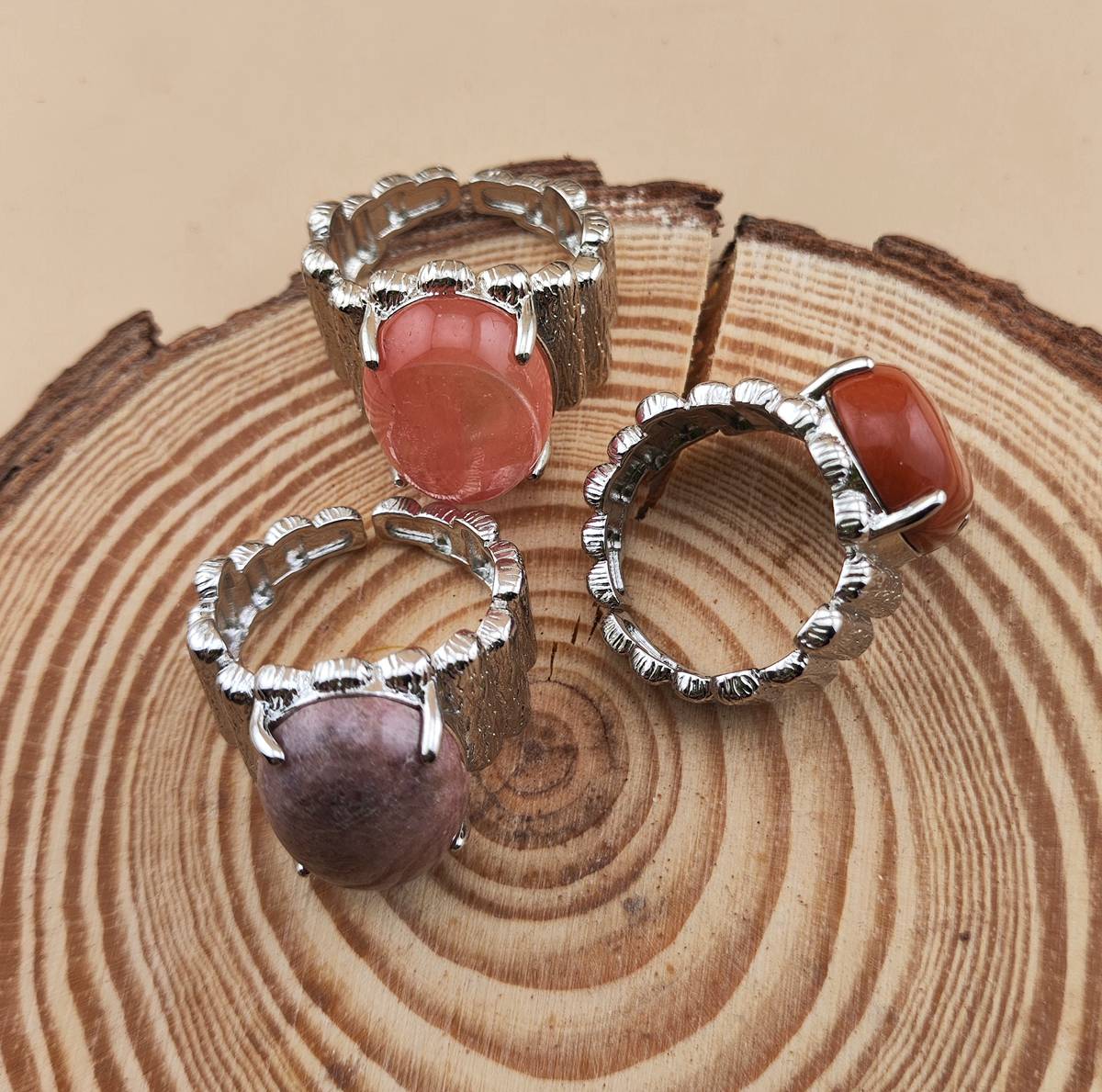 Silver Stone Rings for Women Men Adjustable 13x18MM Horse Eye Gemstone CAB SR0177S