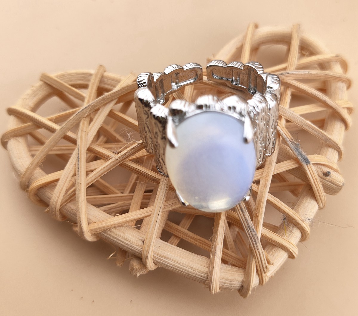 Silver Stone Rings for Women Men Adjustable 13x18MM Horse Eye Gemstone CAB SR0177S