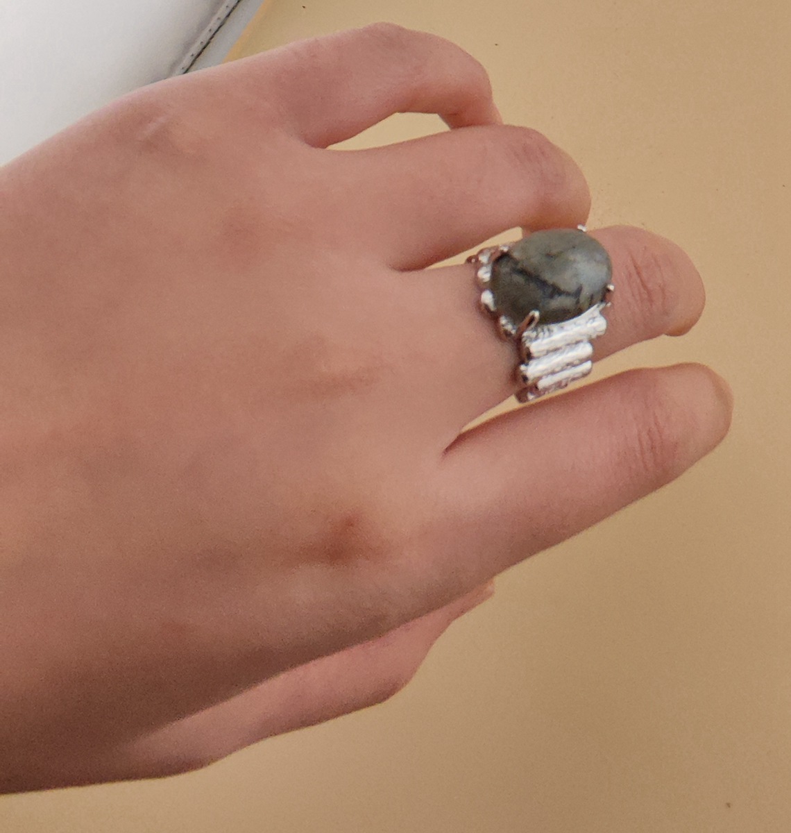 Silver Stone Rings for Women Men Adjustable 13x18MM Horse Eye Gemstone CAB SR0177S