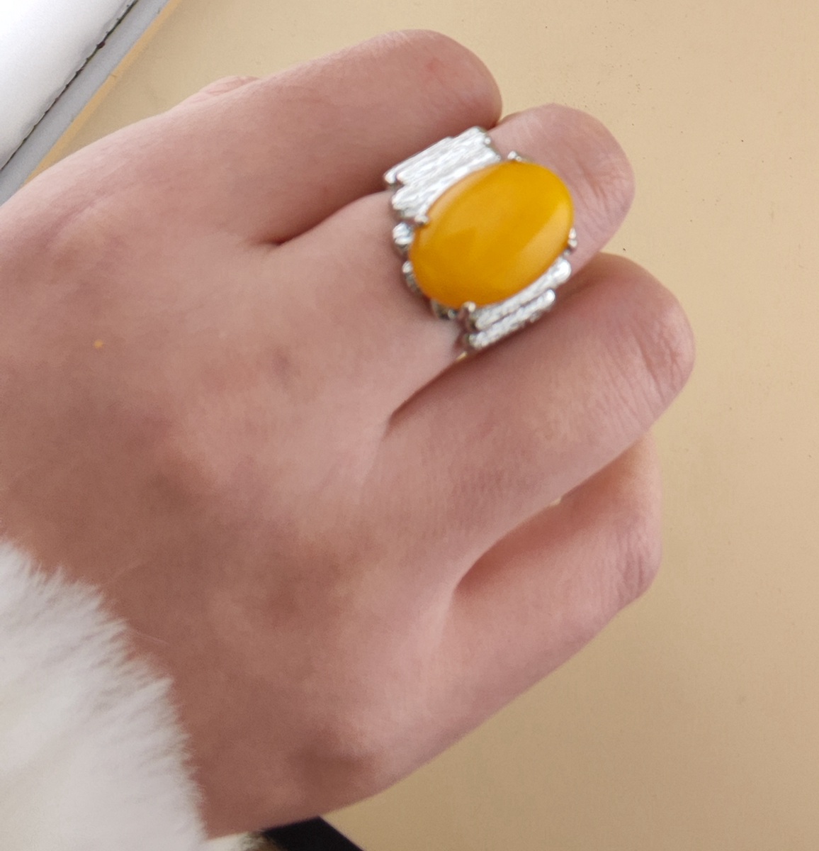 Silver Stone Rings for Women Men Adjustable 13x18MM Horse Eye Gemstone CAB SR0177S